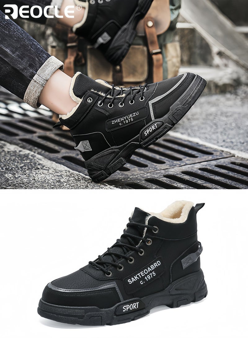 REOCLE Men's Combat Boots with Fleece Lining and Waterproof Feature Winter Snow Boots with Hight Top Design for Cold Weather Traction - Image 3