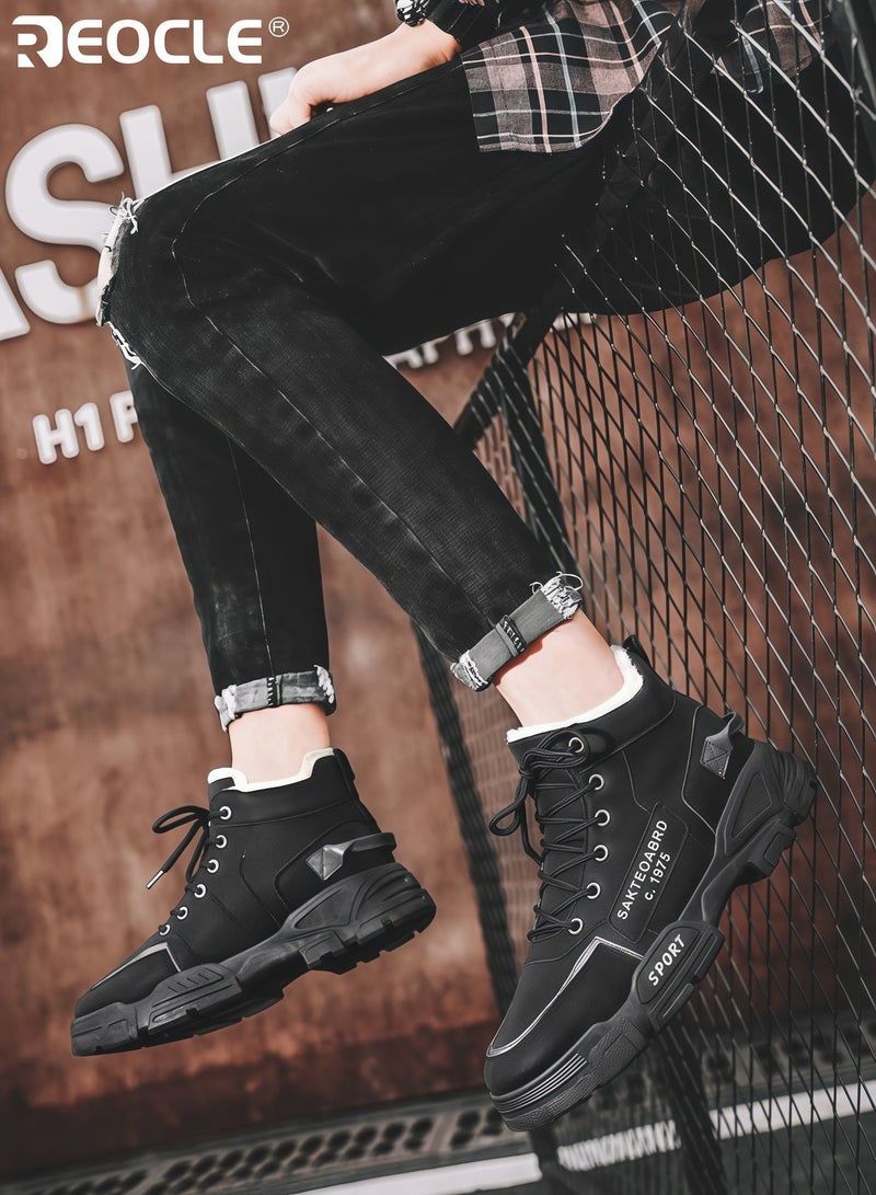 REOCLE Men's Combat Boots with Fleece Lining and Waterproof Feature Winter Snow Boots with Hight Top Design for Cold Weather Traction - Image 4