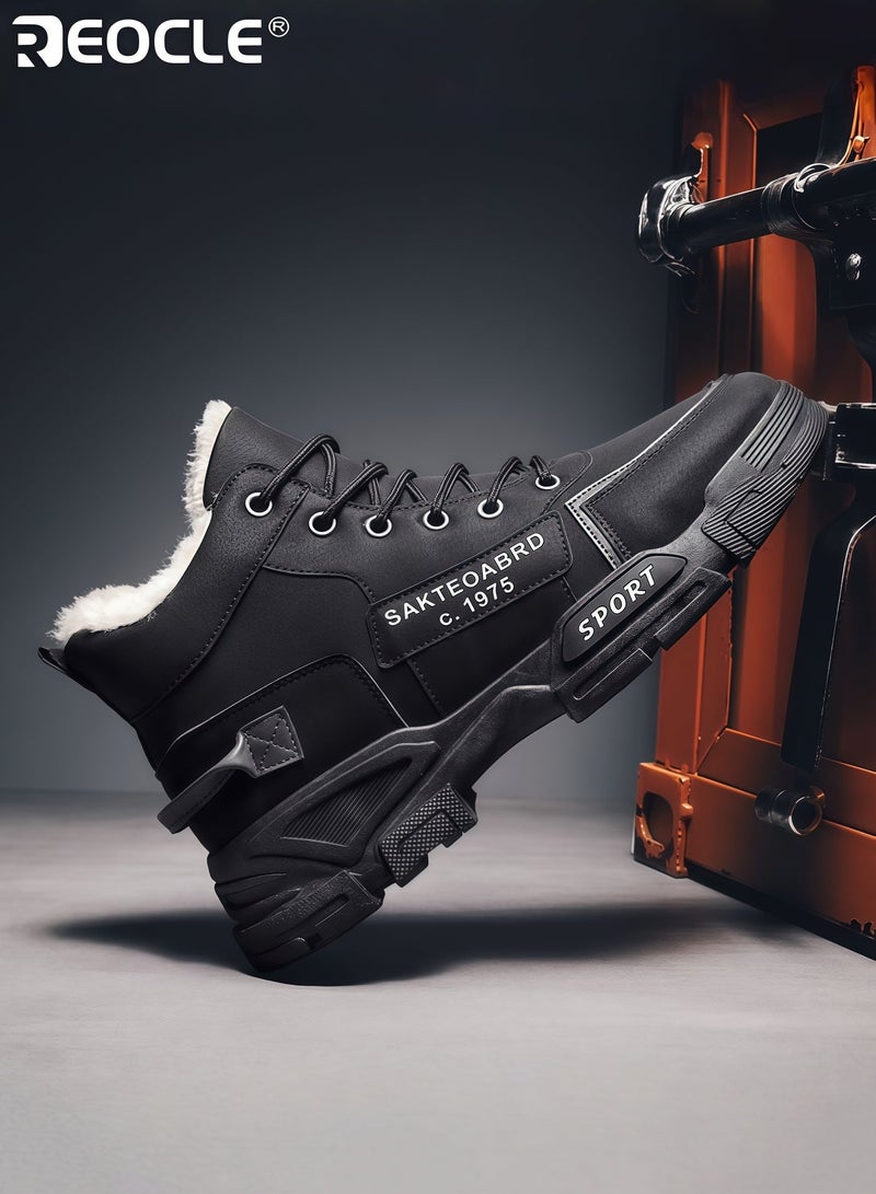 REOCLE Men's Combat Boots with Fleece Lining and Waterproof Feature Winter Snow Boots with Hight Top Design for Cold Weather Traction - Image 2