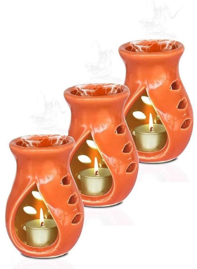 بيور سورس انديا موقد زيت عطري من الطين الخزفي من بيور سورس إنديا (برتقالي) - طقم من قطعتين - Image 3