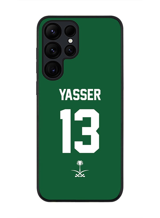 Stylizedd Rugged Black edge case for Samsung Galaxy S24 Ultra, Slim fit Thin Cover- Football Team-Saudi Arabia, Player Name-Yasser - Image 1
