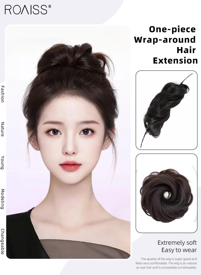 رويس وصلة شعر ملفوفة من قطعة واحدة، عصابة رأس لتصفيف الشعر الكسول، عصا شعر قابل للتعديل، إكسسوارات حفلات للنساء، عصا تصفيف الشعر، مناسبة للشعر الطويل وتسريحة الشعر الأنيقة للسيدات، بني أسود - Image 1