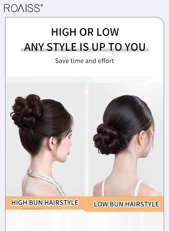 رويس وصلة شعر ملفوفة من قطعة واحدة، عصابة رأس لتصفيف الشعر الكسول، عصا شعر قابل للتعديل، إكسسوارات حفلات للنساء، عصا تصفيف الشعر، مناسبة للشعر الطويل وتسريحة الشعر الأنيقة للسيدات، بني أسود - Image 5
