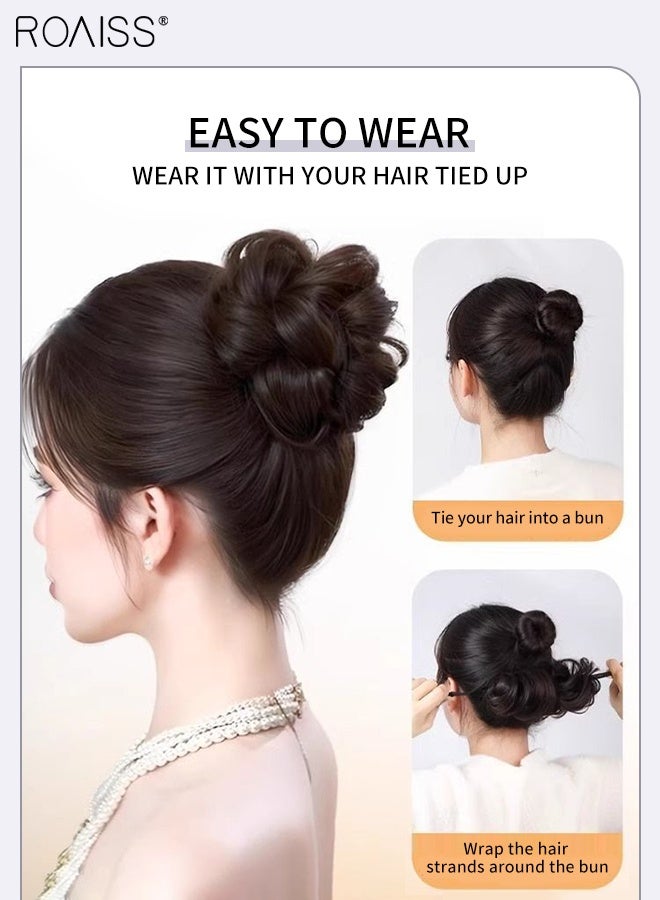 رويس وصلة شعر ملفوفة من قطعة واحدة، عصابة رأس لتصفيف الشعر الكسول، عصا شعر قابل للتعديل، إكسسوارات حفلات للنساء، عصا تصفيف الشعر، مناسبة للشعر الطويل وتسريحة الشعر الأنيقة للسيدات، بني أسود - Image 4