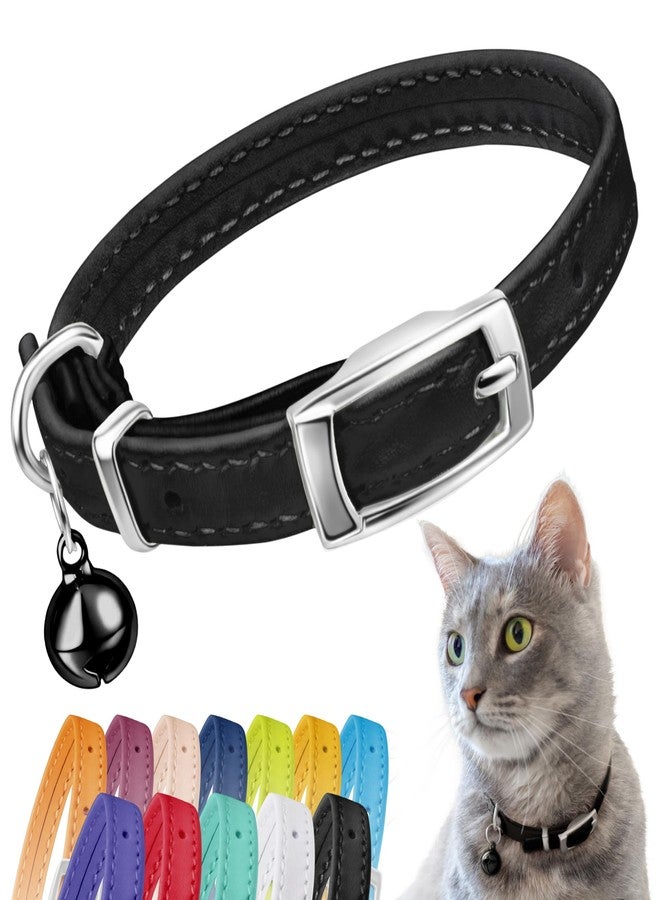 CollarDirect Leather Cat Collar with Bell - Kitten Collar, Small and Big Cat Collar for Boy Cats, Girl Cats with Safety Elastic Strap (Neck Fit 6"-7", Black) - Image 1