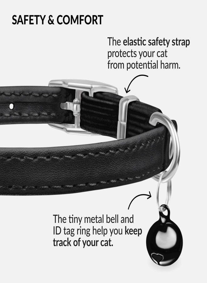 CollarDirect Leather Cat Collar with Bell - Kitten Collar, Small and Big Cat Collar for Boy Cats, Girl Cats with Safety Elastic Strap (Neck Fit 6"-7", Black) - Image 4