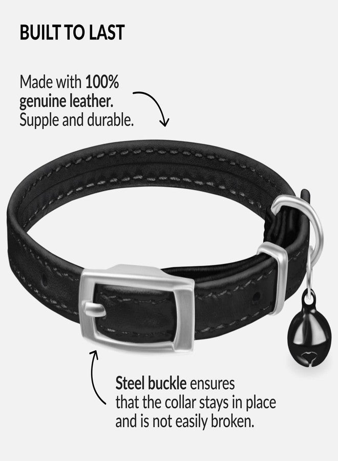 CollarDirect Leather Cat Collar with Bell - Kitten Collar, Small and Big Cat Collar for Boy Cats, Girl Cats with Safety Elastic Strap (Neck Fit 6"-7", Black) - Image 3