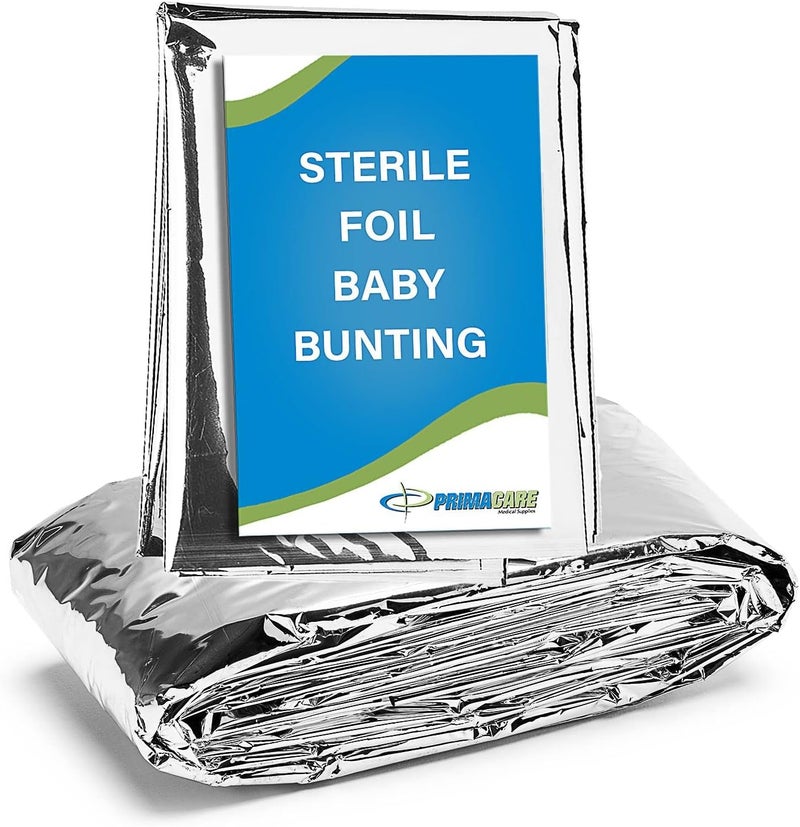PRIMACARE CS-6835 Sterile Foil Baby Bunting Blanket for Newborns and Infant, Disposable Emergency Heat Saving, 30" x 17" - Image 1
