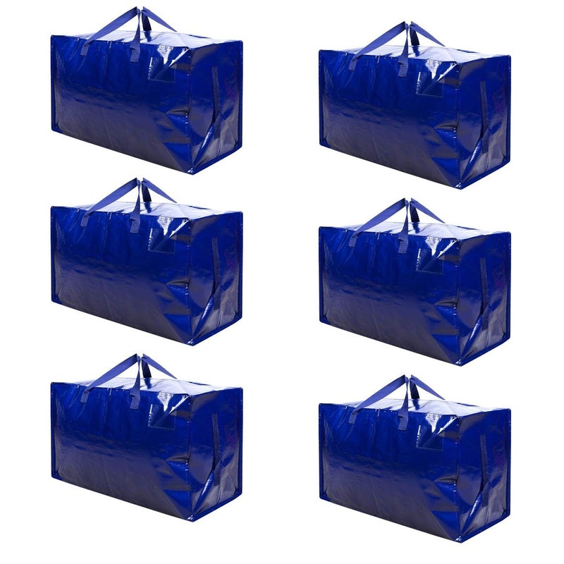 VENO 6 Pack Moving and Storage Bags Heavy Duty Alternative to Moving Boxes Large Packing Totes Supplies for College Dorm Room with Zipper for Clothes Wide Open Design Blue 6 Pack