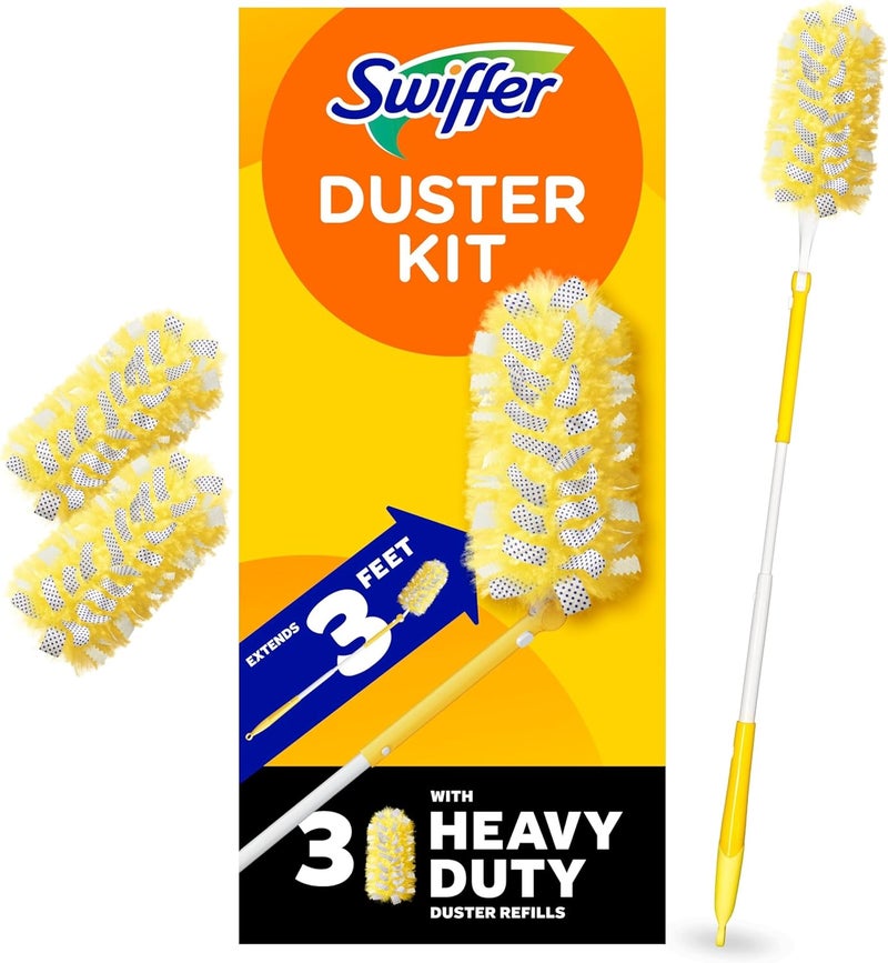 Swiffer 360 Dusters Extendable Handle Starter Kit, 3 Count Duster Refill, Yellow, 44750 - Image 1