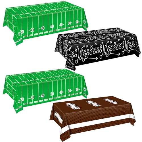 Sumapner Football Tablecloth 4 Packs Football Party Decorations 54X72 Plastic Table Cover Disposable Football Table Cloth for Football Theme Party Games Supplies - Image 1