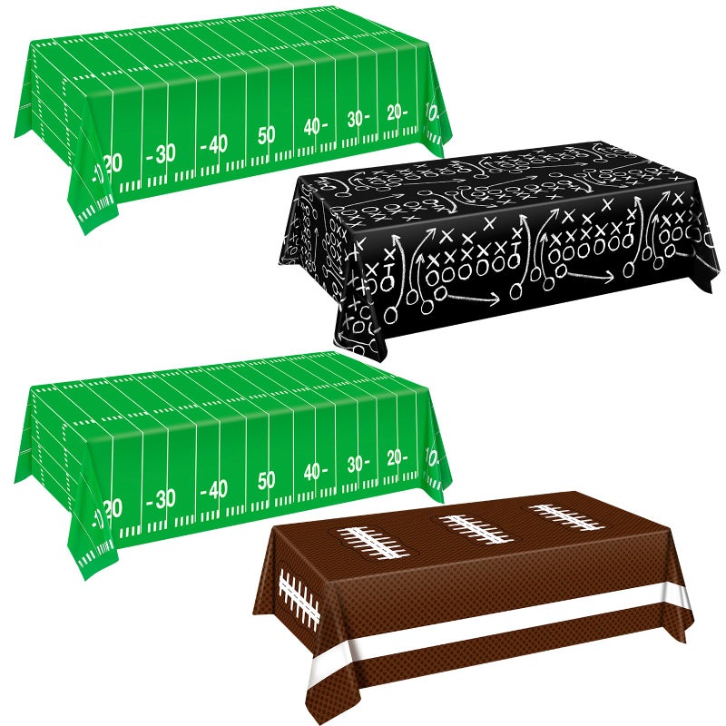Sumapner Football Tablecloth 4 Packs Football Party Decorations 54X72 Plastic Table Cover Disposable Football Table Cloth for Football Theme Party Games Supplies - Image 2