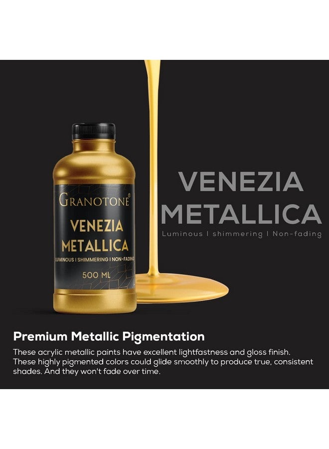 Granotone لون أكريليك فينيسيا المعدني من GRANOTONE، طلاء أكريليك معدني لامع لا يتلاشى مع أصباغ غنية، ألوان معدنية غير سامة مثالية للأطفال والفنانين والمبتدئين، 500 مل (ذهب عيار 24 قيراط) - Image 2