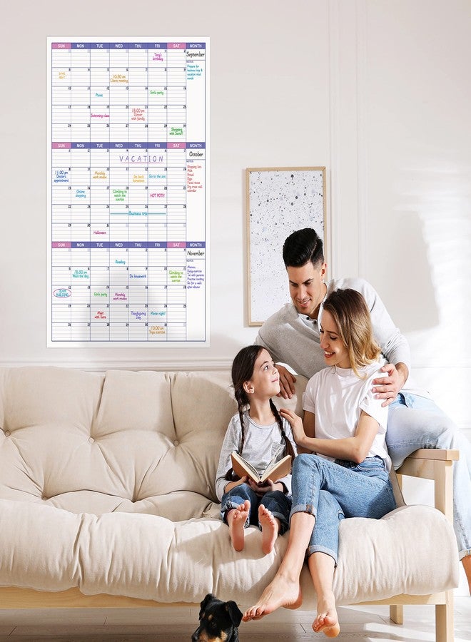 BooQool Large Dry Erase Calendar for Wall - Undated 3 Month Calendar, 27.7'' x 40'', Erasable & Reusable Laminated White Board with 8 Round Stickers, Vertical Layout Home, Office and School - Image 2