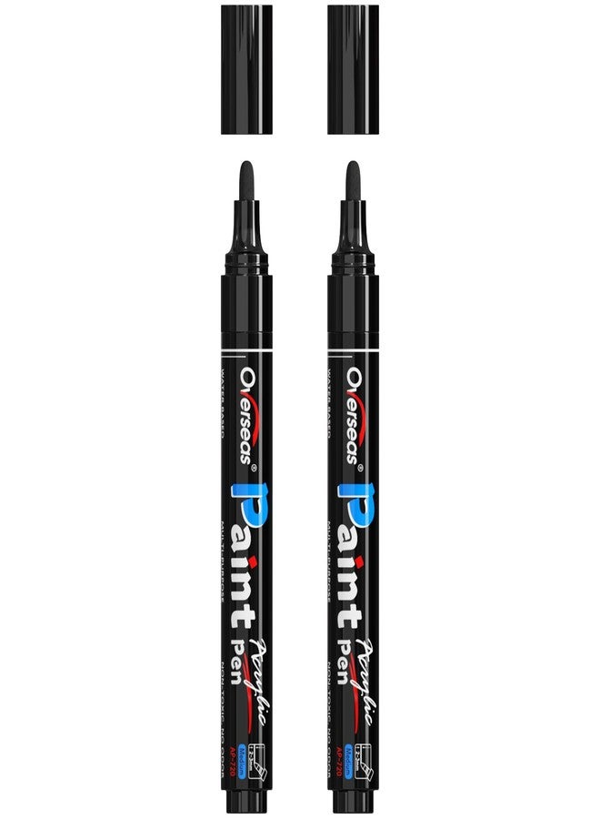 Overseas Black Paint Pens Paint Markers - Permanent Acrylic Markers 2 Pack, Water Based, Quick Dry, Waterproof Marker Pen for Rock, Wood, Plastic, Metal, Canvas, Glass, Fabric, Mugs. Medium Tip - Image 1