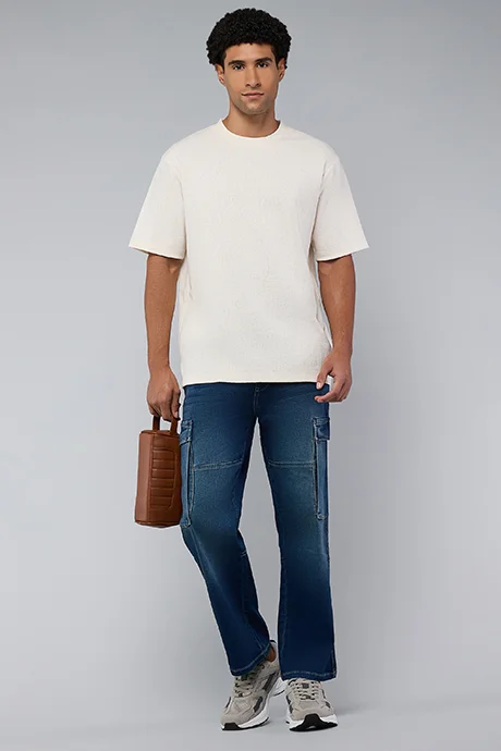 R&b Washed Cargo Jeans with Drawstring Waist
