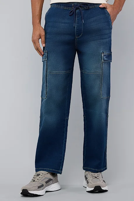 R&b Washed Cargo Jeans with Drawstring Waist