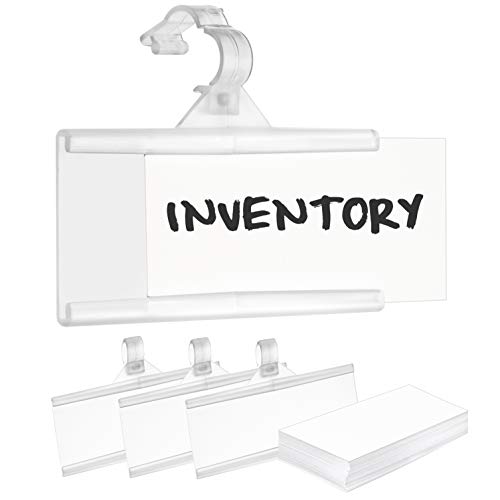 Pack of 100 Plastic Wire Shelf Label Holder Sign and Ticket Holder Easy Clip Design with Tight Snap Lock Closure Height 114 X Width 3 100 Label Inserts Included