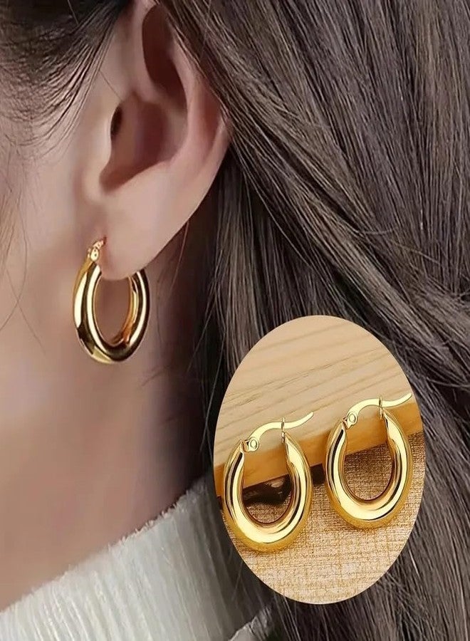 SHAHEEBA 18K Gold Plated Chunky Hoop Earrings for Women & Girls | 304 Stainless Steel, Electroplated, Waterproof & Non-Tarnish | Minimalistic IG-Style Everyday Hoops | Lightweight, Earrings for Gifting and Daily & Holiday Wear - Image 3