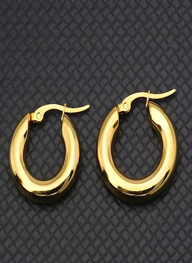 SHAHEEBA 18K Gold Plated Chunky Hoop Earrings for Women & Girls | 304 Stainless Steel, Electroplated, Waterproof & Non-Tarnish | Minimalistic IG-Style Everyday Hoops | Lightweight, Earrings for Gifting and Daily & Holiday Wear - Image 4