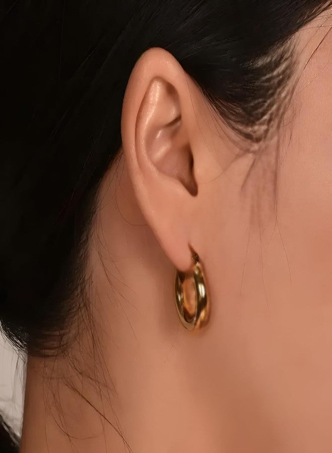 SHAHEEBA 18K Gold Plated Chunky Hoop Earrings for Women & Girls | 304 Stainless Steel, Electroplated, Waterproof & Non-Tarnish | Minimalistic IG-Style Everyday Hoops | Lightweight, Earrings for Gifting and Daily & Holiday Wear - Image 2