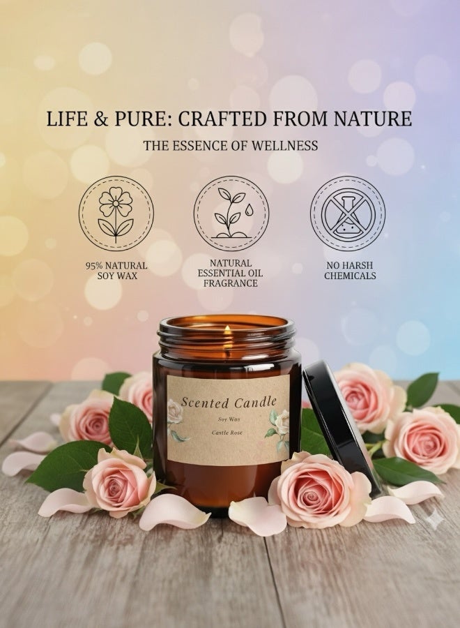 Lifenpure 3 Pcs Scented Jar Candles  Soy Wax for Aromatherapy Dreamy Vanilla Castle Rose And Grapefruit & Bergamot - Image 3