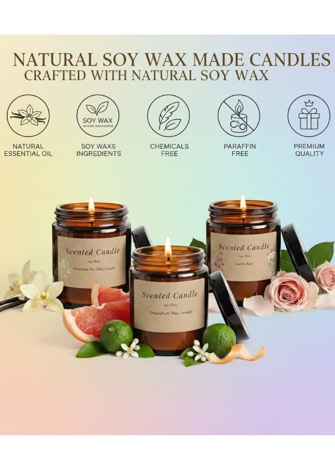 Lifenpure 3 Pcs Scented Jar Candles  Soy Wax for Aromatherapy Dreamy Vanilla Castle Rose And Grapefruit & Bergamot - Image 5