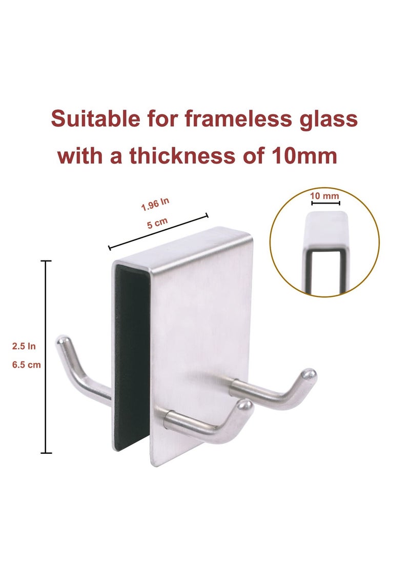 SYOSI - SYOSI Towel Hooks Over Shower Door, 2 Pack Shower Door Hooks, Stainless Steel Shower Towel Hook, Bathroom Frameless Glass Hanger for Bathroom Frameless Glass Shower Door 0.39in/10mm (Silver) - Image 1