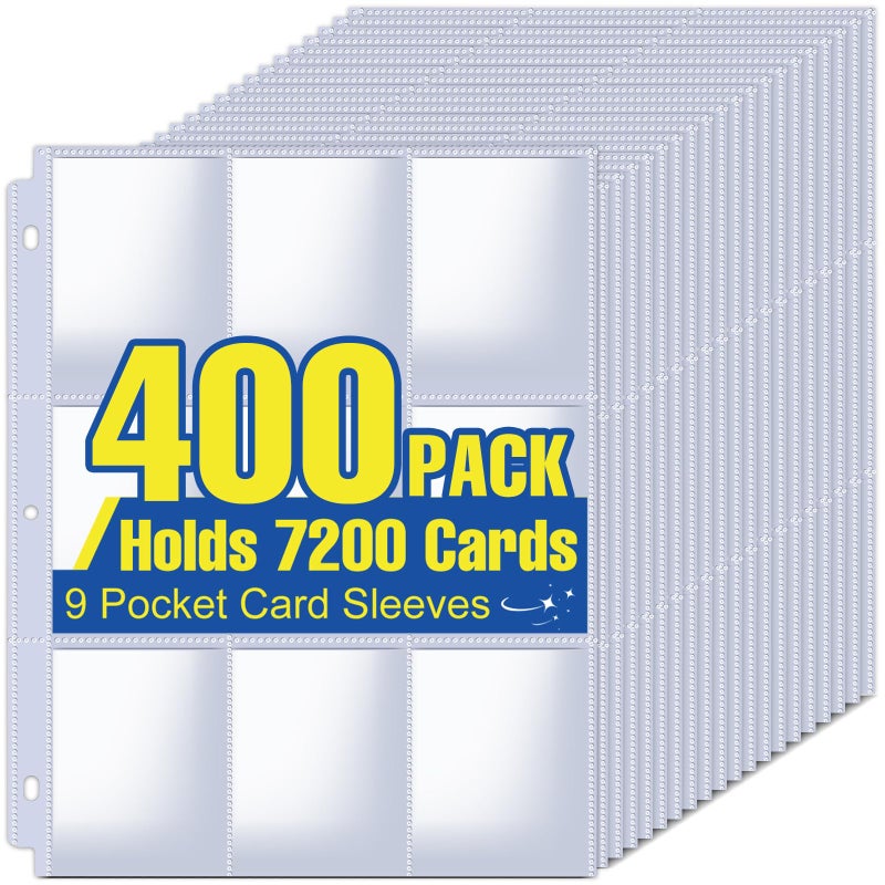 ZENOWICK 7200 Pockets Card Sleeves Binder Sheets, 9 Pocket Card Sleeves for 3 Ring Binder, Trading Cards Sleeves Fit for Baseball, Football, Game, Business Cards(400 Pages) - Image 1