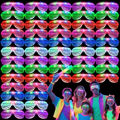 FathiSooc 42 PCs LED GlassesLight Up GlassesGlow Glasses Glow In The Dark Party Supplies Suitable For KidsAdults 3 Light up Modes 6 Neon Colors Rave PartyWedding Birthday Concert New Year Carnival - Image 1