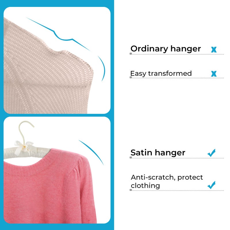 JS HANGER Padded Hanger for Sweaters - 17 Inch Extra Large Heavy Duty Satin Covered Coat Hangers No Shoulder Bump for Women Clothes, Sweaters, Dresses, Clothing, Weddings, Lingerie Pack of 10, Ivory - Image 3