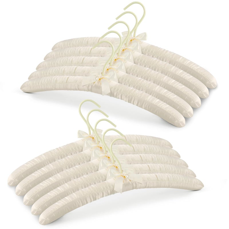 JS HANGER Padded Hanger for Sweaters - 17 Inch Extra Large Heavy Duty Satin Covered Coat Hangers No Shoulder Bump for Women Clothes, Sweaters, Dresses, Clothing, Weddings, Lingerie Pack of 10, Ivory - Image 1