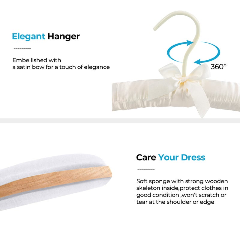 JS HANGER Padded Hanger for Sweaters - 17 Inch Extra Large Heavy Duty Satin Covered Coat Hangers No Shoulder Bump for Women Clothes, Sweaters, Dresses, Clothing, Weddings, Lingerie Pack of 10, Ivory - Image 4