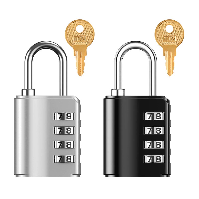 ORIA 4 Digit Padlock New Version Combination Lock with 2 Keys Outdoor Waterproof Padlock for School Gym Locker Sports Locker Case Toolbox Case Hasp Storage Black and Silver 2 Pack