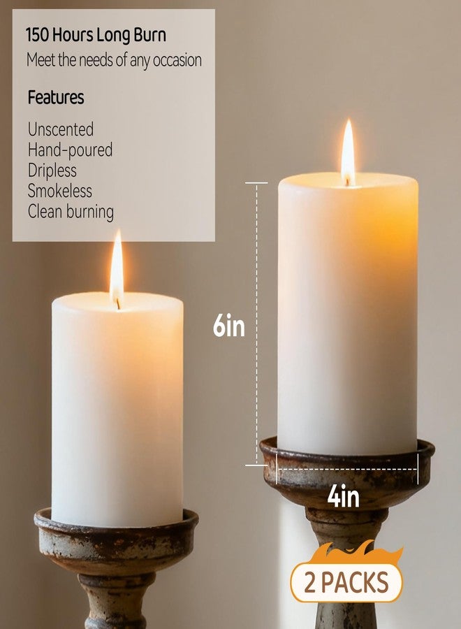 MOSROAD 4x6 Inch White Pillar Candles, 2 Packs, 300-Hours Long Burning Time Totally, Unscented Large White Candles for Mantel Decor, Home Holiday Table Decor, Smokeless & Dripless - Image 3