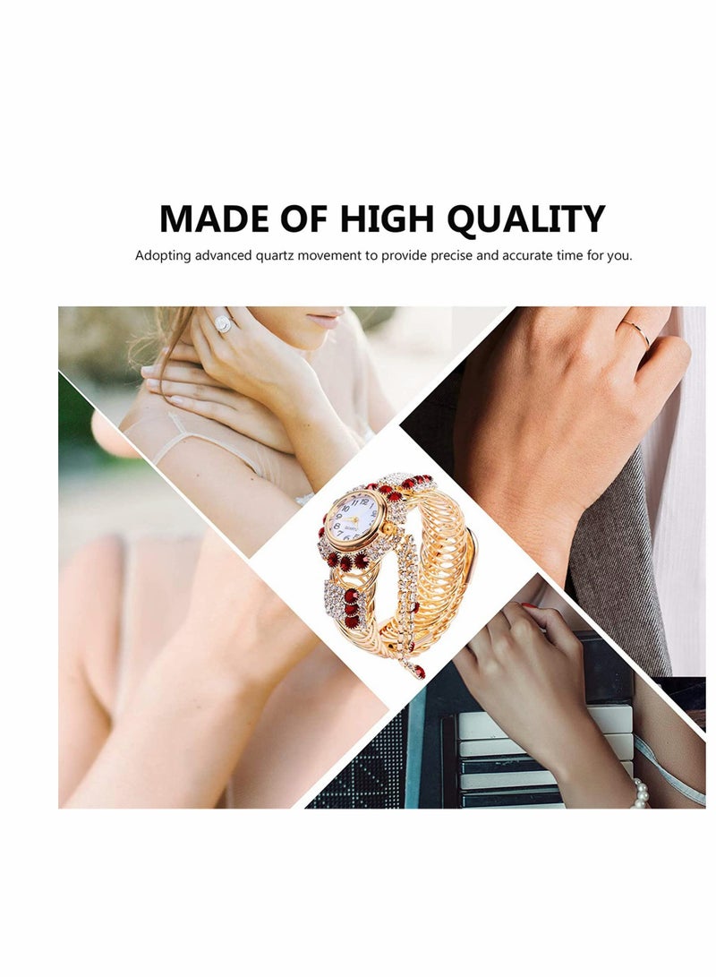 Elegant Women's Quartz Watch with Crystal Accents, Stylish Gold Bracelet Timepiece for Women, Fashionable Wrist Jewelry (Ruby) - Image 3
