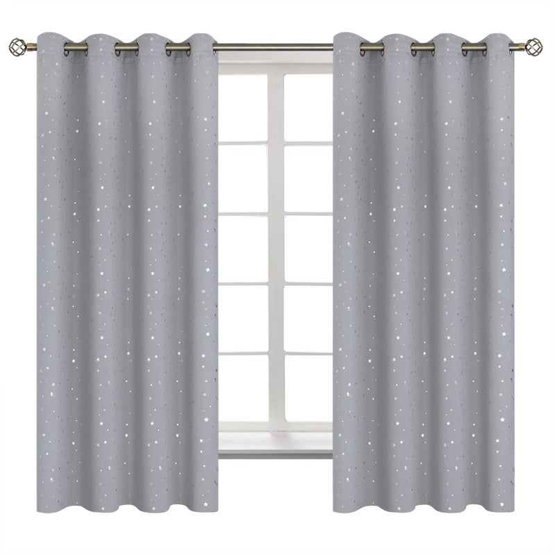 BGment Light Grey Star Blackout Curtains for Kids Bedroom  Grommet Thermal Insulated Room Darkening Printed Curtains for Living Room Set of 2 Panels 52 x 63 Inch Light Grey