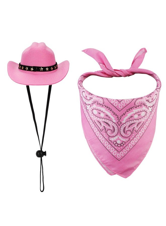 PEUTIER Pet Cowboy Costume, Dog Cowboy Costume Dog Cowboy Hat & Dog Bandana Scarf Dog Halloween Costumes Outfit Accessories for Small Cats Dogs Pets (Pink)  - Image 1