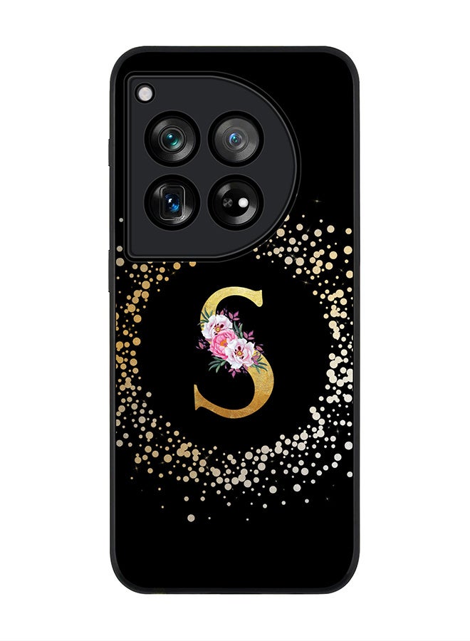 Stylizedd Rugged Black Edge Case for OnePlus 12, Slim fit Case Thin Cover -  Custom Monogram Initial Letter Floral Pattern Alphabet - S ( Black ) - Image 1