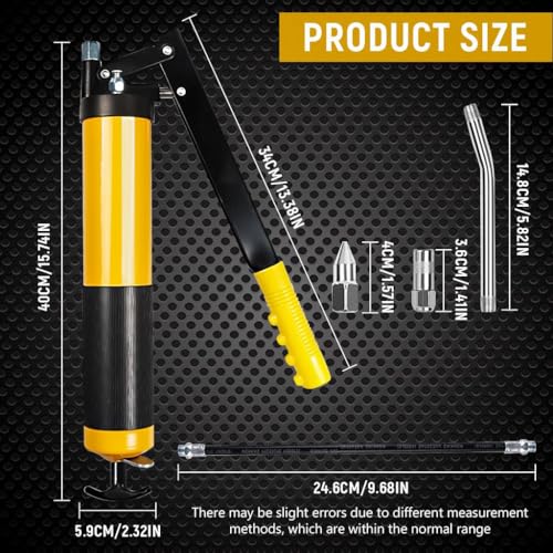 GNEY Heavy Duty 10000 PSI Grease Gun Kit – Professional Pistol Grip Handheld Grease Pump with Flex Hose, Rigid Pipe & Nozzles – 500cc Capacity, Anti-Slip Handle – for Automotive, Tractor, Excavator & More - Image 3