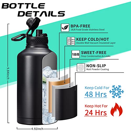 DIGJUPER Insulated Water Bottle 64oz - w/Paracord Handle, Straw & Spout Lids, Carrier Bag, Half Gallon Sport Stainless Steel Water Flask Jug, Thermo Mug Double-wall Vacuum Water Bottle - Image 4
