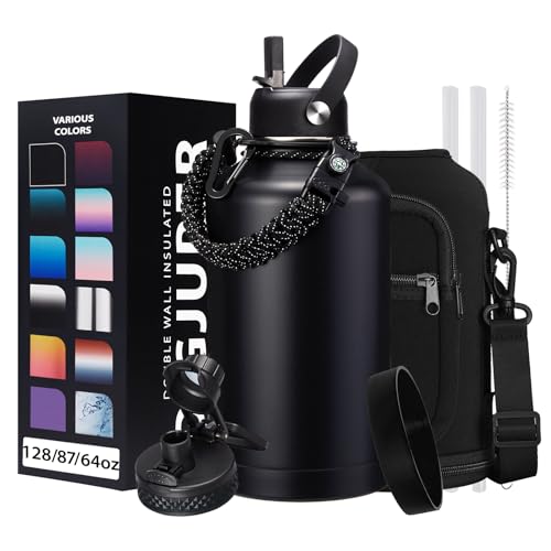DIGJUPER Insulated Water Bottle 64oz - w/Paracord Handle, Straw & Spout Lids, Carrier Bag, Half Gallon Sport Stainless Steel Water Flask Jug, Thermo Mug Double-wall Vacuum Water Bottle - Image 1