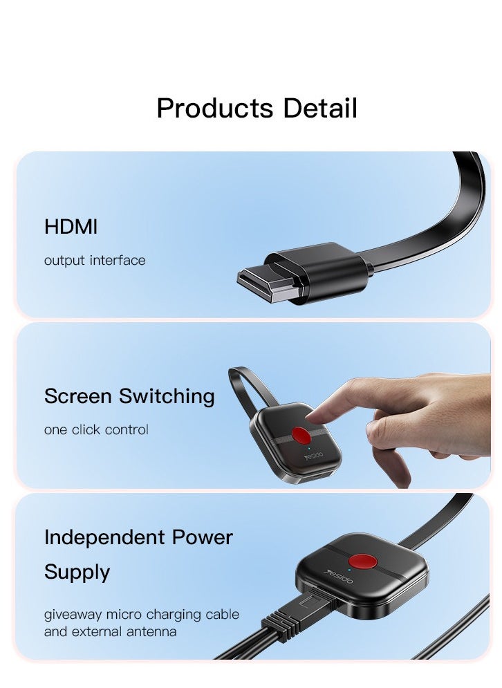يسيدو - محول عرض HDMI لاسلكي – توصيل وتشغيل 4K HD، دقة 1080P/60Hz، بث عبر شبكتي 2.4/  من اللابتوب أو الهاتف الذكي إلى التلفاز، الشاشة أو البروجيكتور، يدعم أنظمة iOS، Android، Windows، Mac OS  احصل على تجربة عرض لاسلكية لا مثيل لها مع محول العرض HDMI اللاسلكي الذي يوفر لك بثًا فائق الجودة بدقة 4K و1080P/60Hz - Image 1