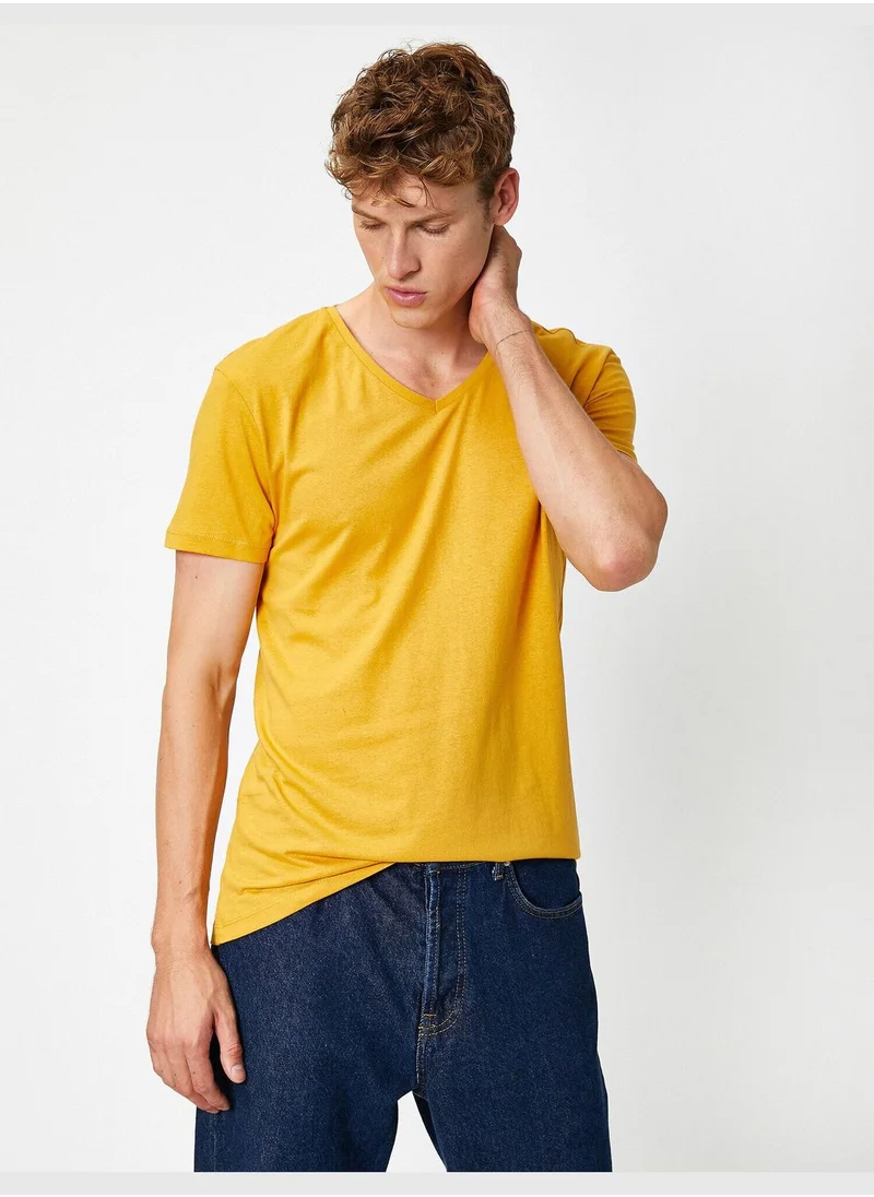 كوتون Short Sleeve V Neck Basic T-Shirt