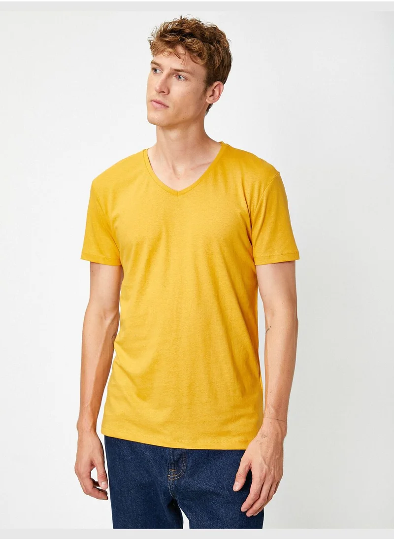 كوتون Short Sleeve V Neck Basic T-Shirt