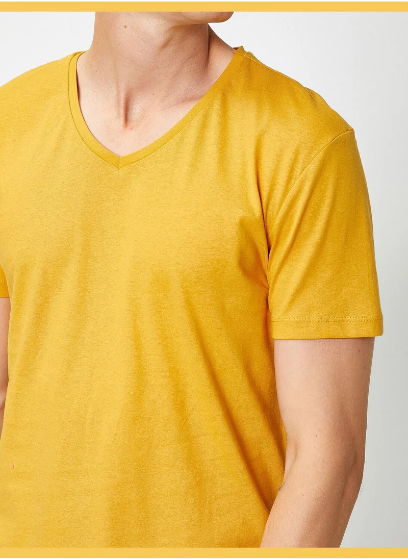 كوتون Short Sleeve V Neck Basic T-Shirt
