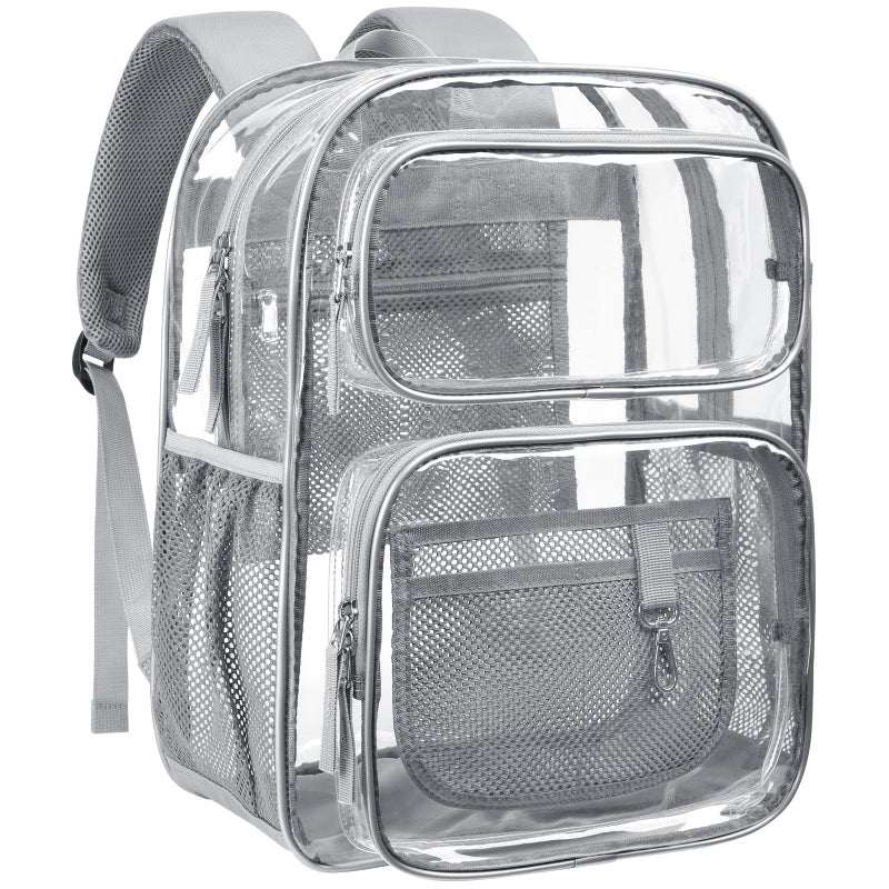 PACKISM Clear Backpack for School - 17 inch Large Heavy Duty Bookbag, Reinforced See Through PVC Transparent Backpack for Students Men Women, Battleship Grey (Age 12+) - Image 1