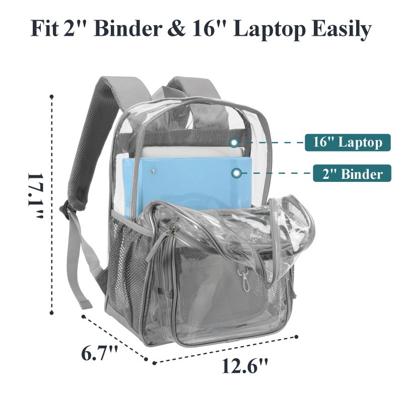 PACKISM Clear Backpack for School - 17 inch Large Heavy Duty Bookbag, Reinforced See Through PVC Transparent Backpack for Students Men Women, Battleship Grey (Age 12+) - Image 3
