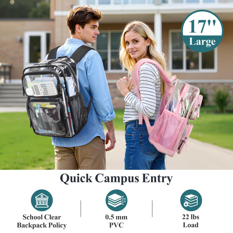 PACKISM Clear Backpack for School - 17 inch Large Heavy Duty Bookbag, Reinforced See Through PVC Transparent Backpack for Students Men Women, Battleship Grey (Age 12+) - Image 2