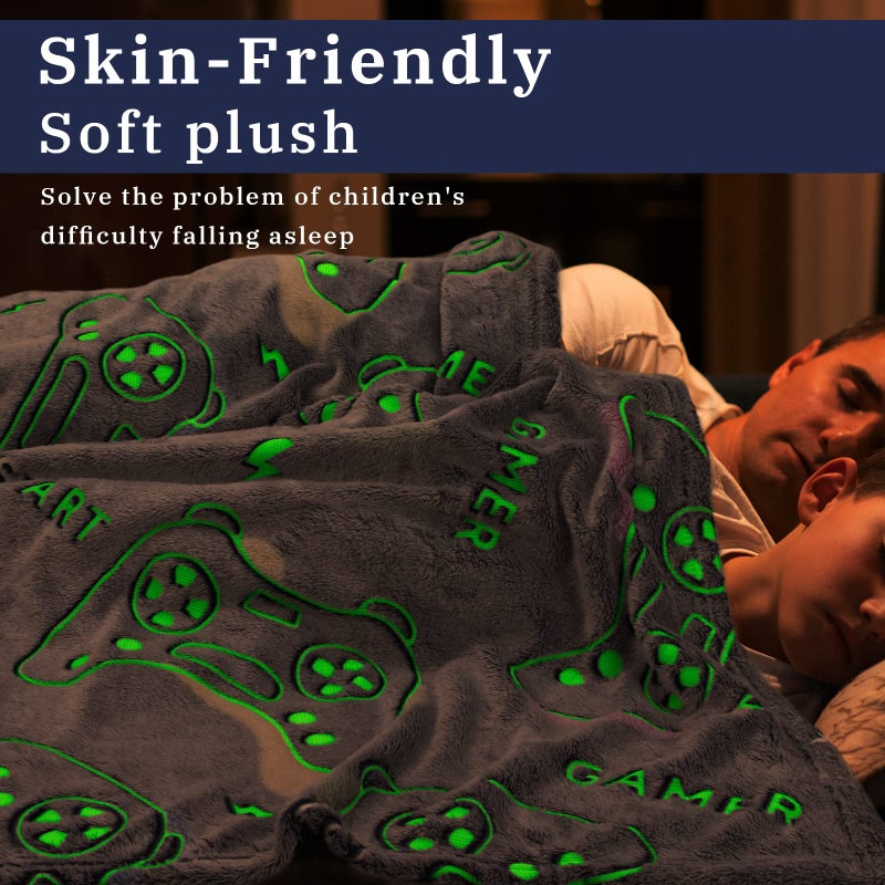 Gitrat Glow in The Dark Blanket Game Controller Throw Blanket, Gamer Gifts Toys for Kids Boyfriend, Boys Teen Soft Cozy Gaming Blanket Gamer Gifts Game Decor Blankets for Home Bedroom 50"x60" - Image 5